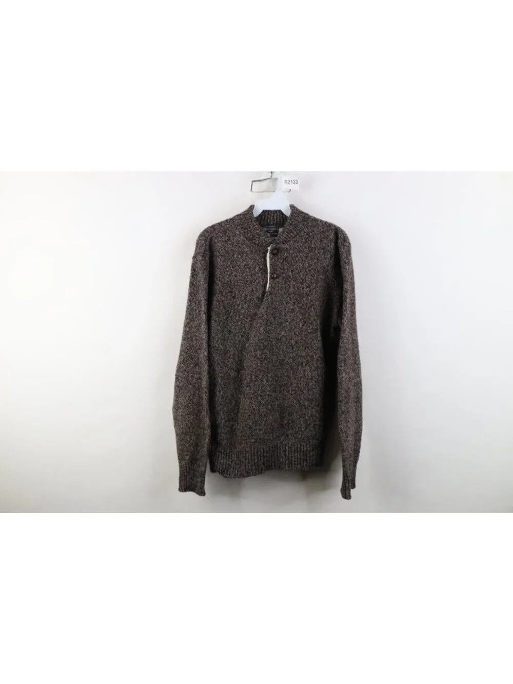 Vintage 90s Streetwear Mens Medium Blank Wool Blend Knit Henley Sweater USA